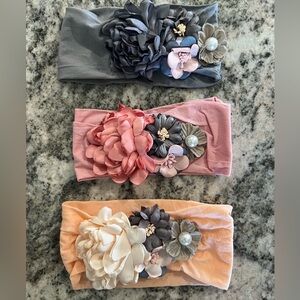 Floral Kids Headband Set - Gray, Pink, Peach